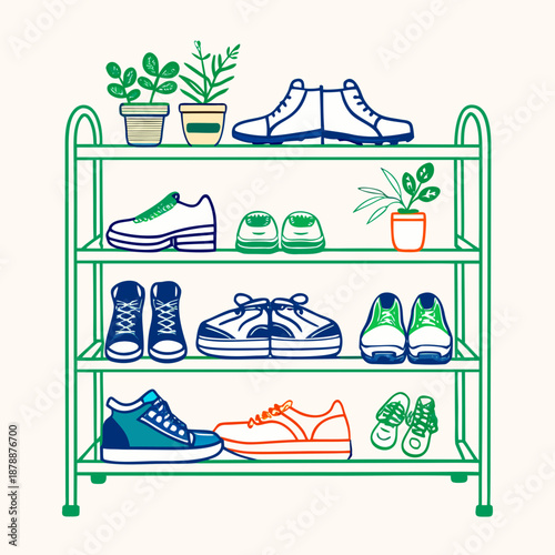Organized shoe rack with plants