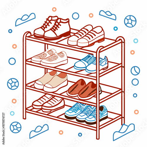 Shoe rack with various shoes