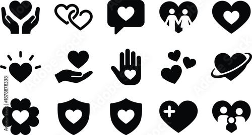 Minimalist Heart and Love Icon Set for Charity Healthcare Valentine and Romantic Design Projects
