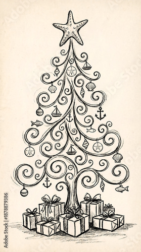 Whimsical Coastal Christmas Tree With Starfish Topper