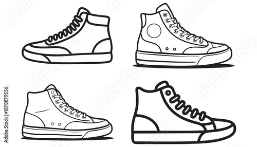 Sporty Sneaker Footwear Outline Vector Design
