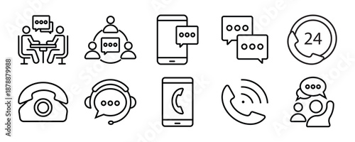 Speaking icon set. Communication icons collection. Containing discussion, speech bubble, talking, consultation and conversation icon vector illustration.