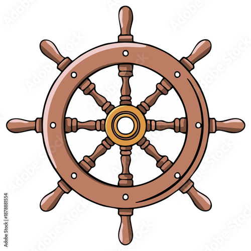 Antique Wooden Ship Wheel With Gold Center Detail