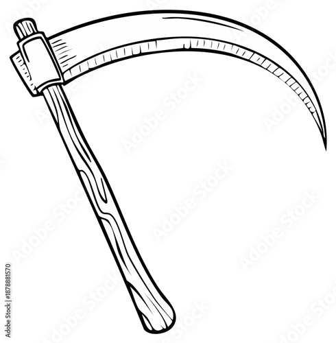 Black and White Scythe Illustration Farm Tool Grim Reaper Harvest Symbol Sharp Blade