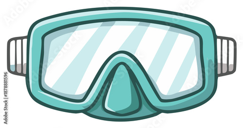 Cartoon illustration of a light blue diving mask or swimming snorkel goggles for aquatic activities and fun