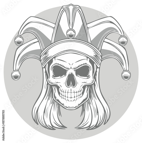 Jester Skull with Hat and Bells Grim Reaper Fantasy Art Illustration