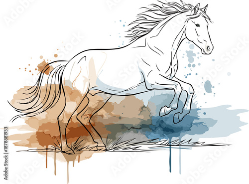 modern line art vector image of a horse or watercolor texture illustration