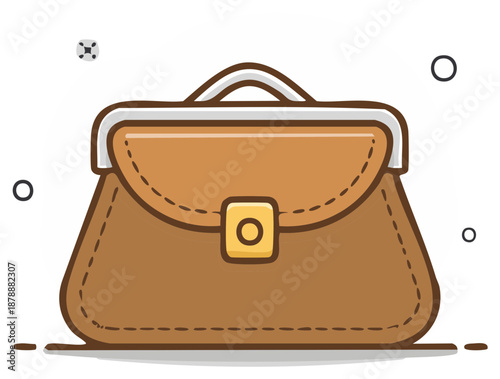 Fashionable brown satchel bag with classic frame and golden buckle element illustration