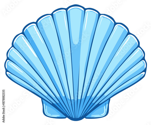 Stylized blue scallop seashell icon vector graphic for marine and ocean themes