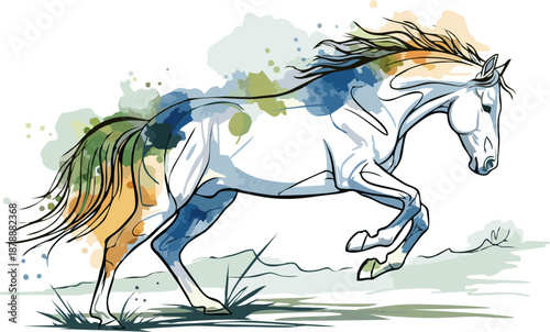 modern line art vector image of a horse or watercolor texture illustration