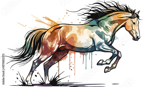modern line art vector image of a horse or watercolor texture illustration