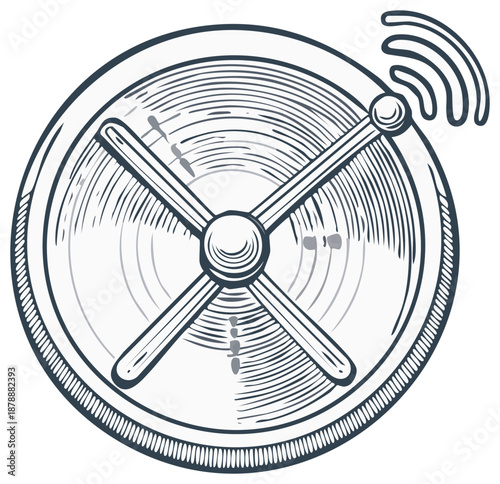 Vintage radio dial with signal waves symbolising wireless connection and broadcast
