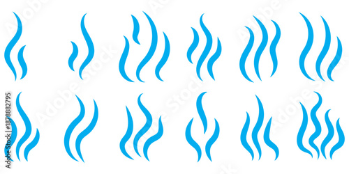Smoke and Steam Icon Set. Hot Vapor, Smell, and Aroma Symbols. Cooking Fume and Warm Air Vector Collection.
