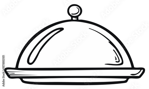 Serving dish illustration. Cloche icon with a handle. Outline drawing.