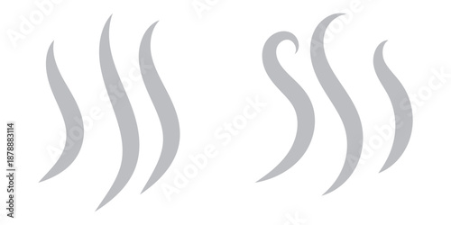 Smoke steam icon vector logo set. Smoke smell, steam aroma heat icon illustration. Hot vapor fire doodle line logo. Hit stink, coffee, fragrance flame elements. Vector illustration.