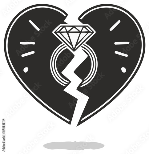 Broken Heart Graphic with Diamond Ring Symbolizing Relationship Breakup