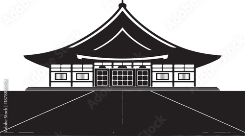 Traditional japanese architecture temple or palace building silhouette vector illustration asian spiritual and historical landmark monument graphic art