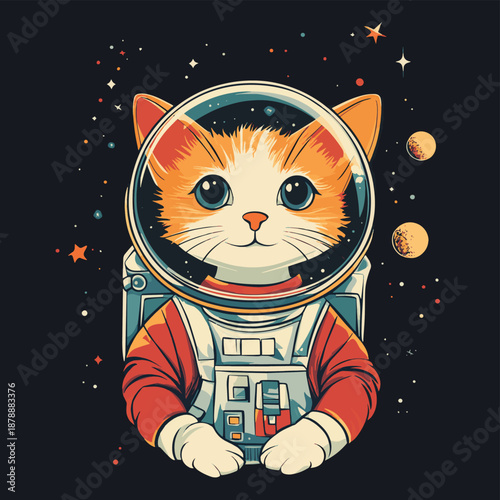 Cat astronaut in space illustration , vector style simple color