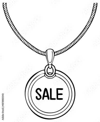 Hand Drawn Necklace with a Round Sale Pendant Isolated Vector Illustration