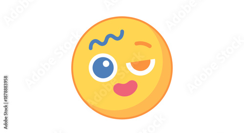 Playful Winking Yellow Emoji with Wavy Eyebrow