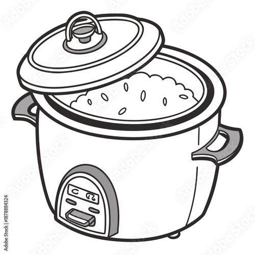 Electric rice cooker with cooked rice