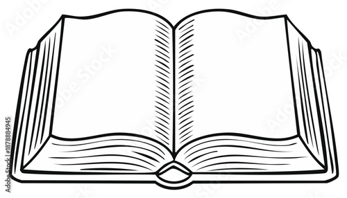 Open book with blank pages and simple black line drawing style