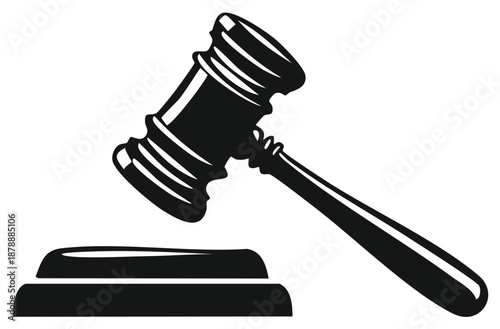 Black silhouette of a judge's gavel about to strike a sounding block
