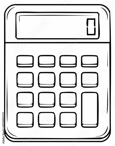 Outline illustration of a simple calculator with display and buttons for mathematical calculations