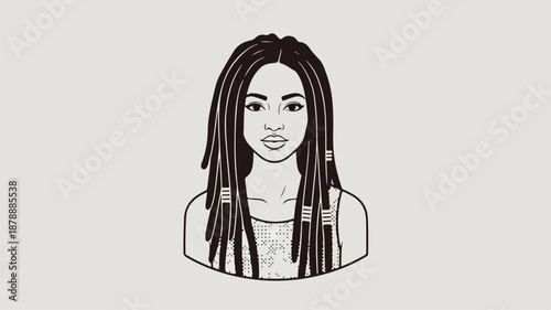 Woman with long braided hair illustration.