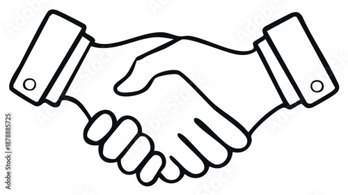 Handshake Outline: Business Agreement, Partnership Deal, Collaboration Success, Cooperation Icon