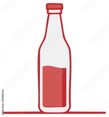 Red food sauce or beverage bottle minimalist illustration graphic with cap and liquid