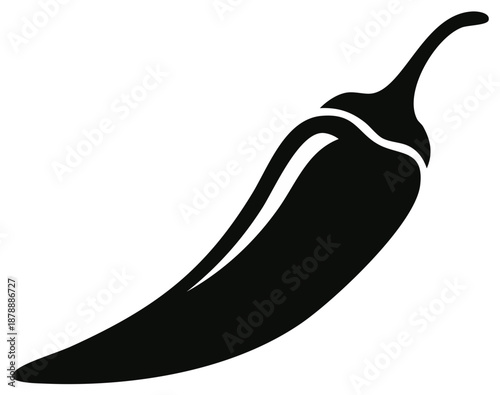 Simple hot chili pepper silhouette icon. Black vector graphic of a spicy vegetable for food menu or logo design.