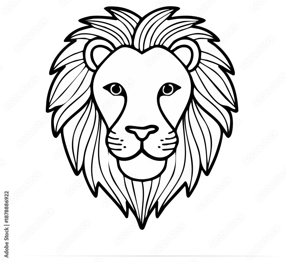 Fototapeta premium Lion head outline drawing, animal portrait, vector illustration