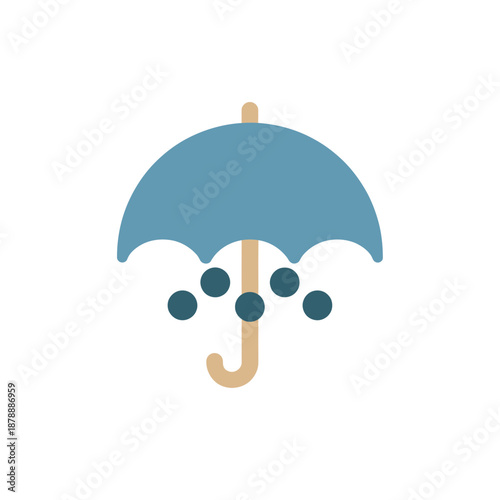Flat design blue umbrella with raindrops icon