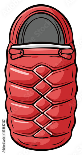 Vibrant red sleeping bag illustration for comfortable outdoor camping and hiking adventures