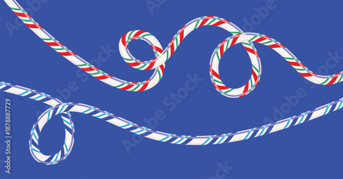 Festive candy cane swirls in red, green, and blue on a cheerful holiday background