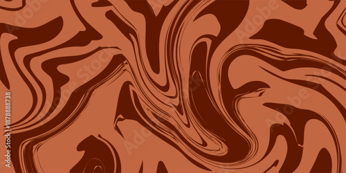 Retro coffee color background. Milk chocolate liquid dessert texture. Wavy swirl candy pattern for poster, cover, banner, pamphlet. Vintage brown trippy hippie wallpaper in 60s or 70s style.