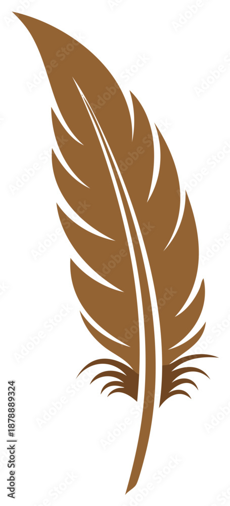 Obraz premium Vintage brown quill feather icon simple vector graphic design element