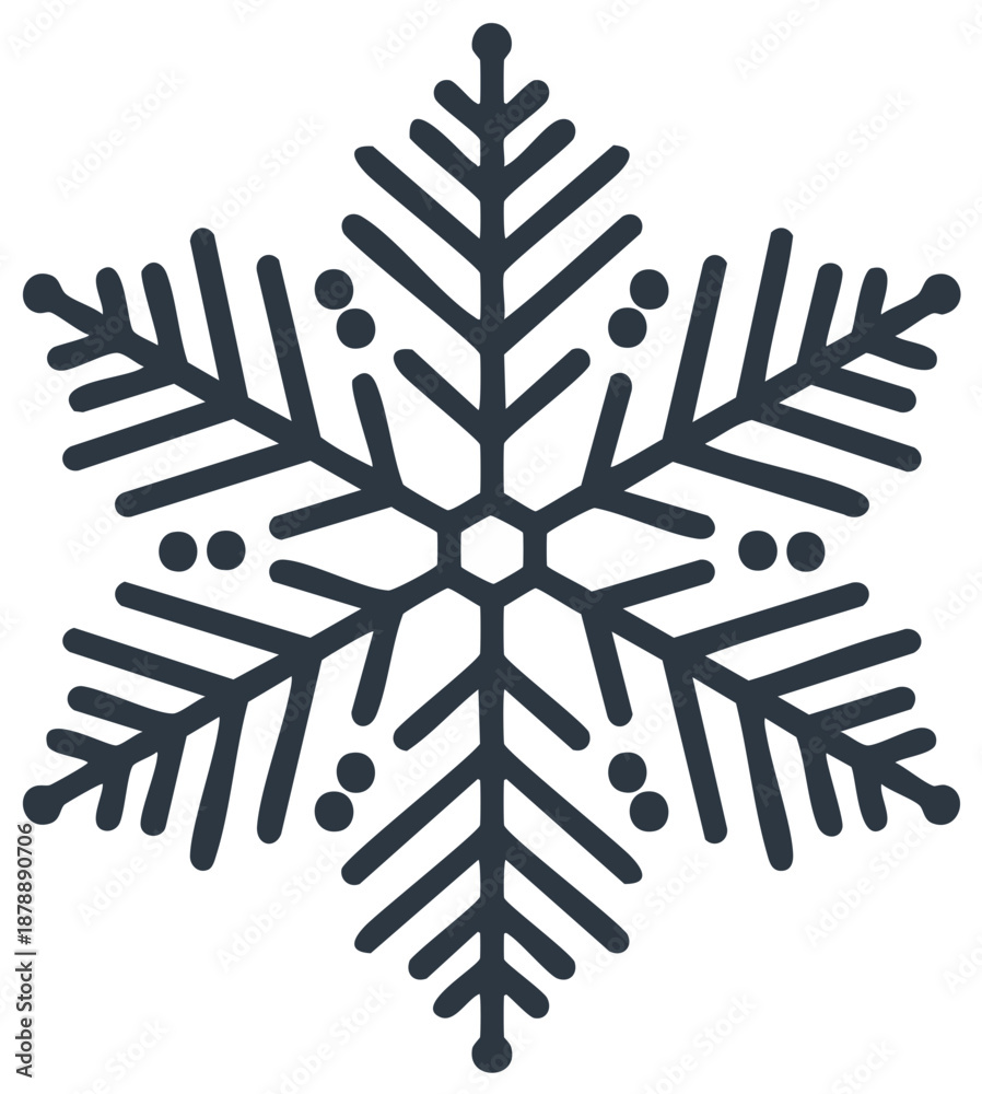 Fototapeta premium Simple dark snowflake icon symbolizing winter and holiday frost