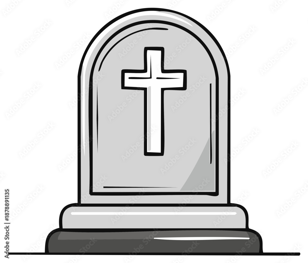 Obraz premium Cartoon tombstone illustration, with a cross symbol