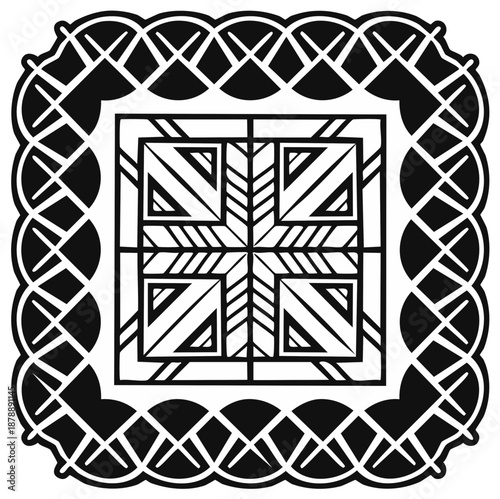 Intricate Geometric Mandala Pattern with Black and White Art Deco Style Design