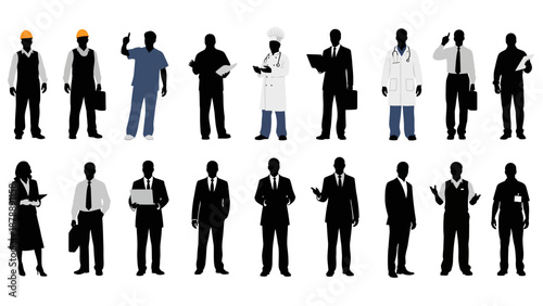 Diverse Professionals Silhouettes Standing Flat Design Vector Illustration