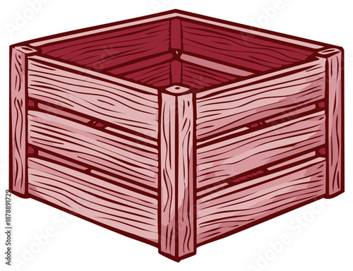 Rustic empty wooden crate illustration with detailed wood grain for storage and shipping