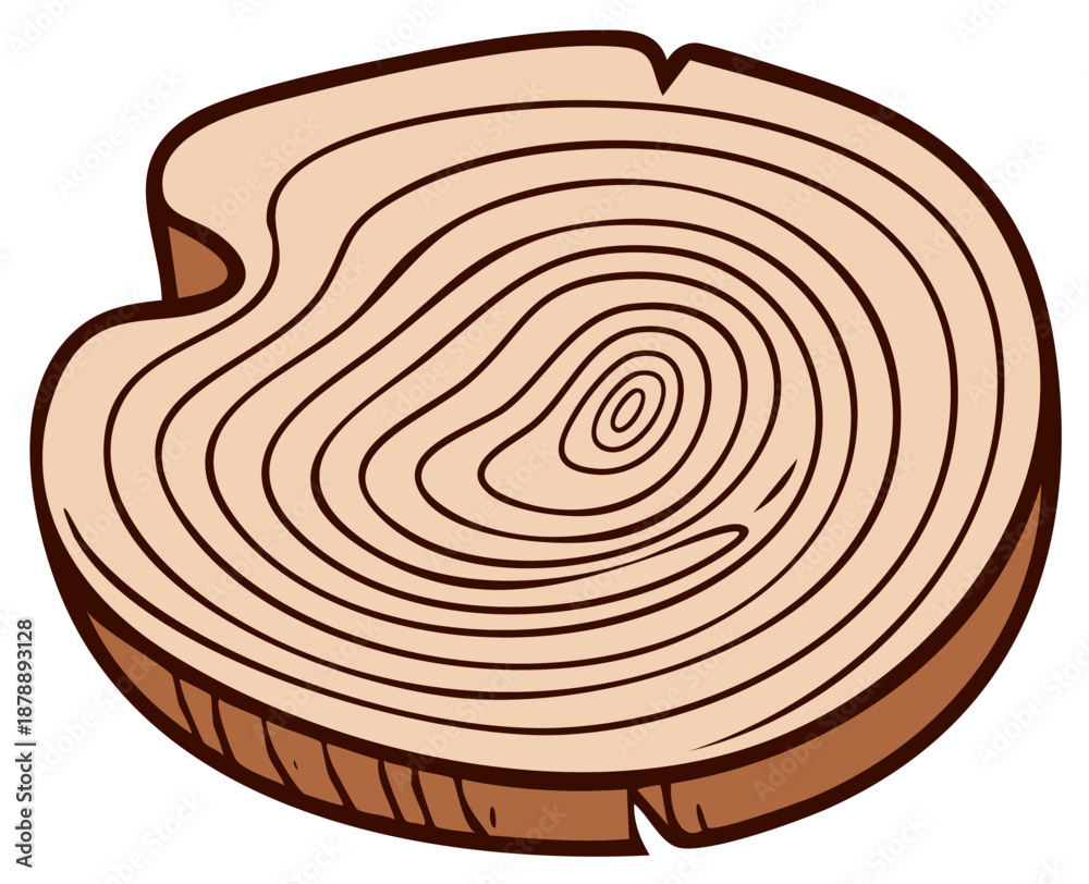 Fototapeta premium Illustration of Wood Slice with Growth Rings Displaying Tree Age and Texture
