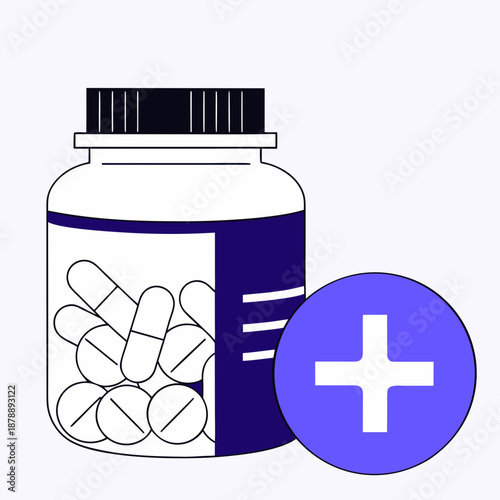 Medication bottle with plus sign