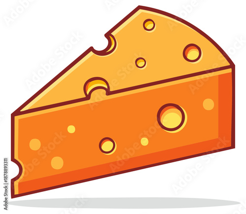 Stylized piece of Swiss cheese with holes and a textured surface, illustrated in a simple, cartoon like style.