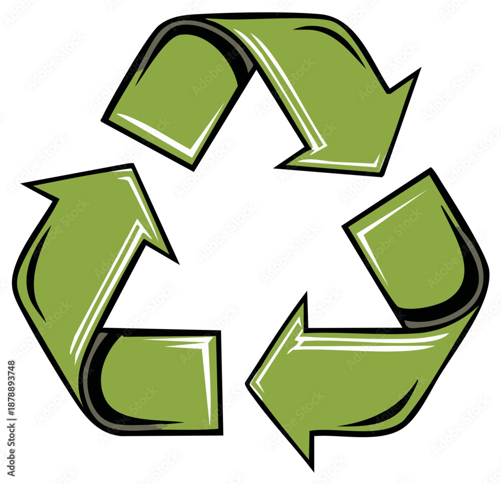 Fototapeta premium Green recycling symbol with three chasing arrows forming a circle for sustainability