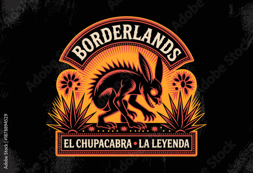 Vibrant Borderlands Illustration Featuring the Mythical Chupacabra Amidst Decorative Skulls and Flowers