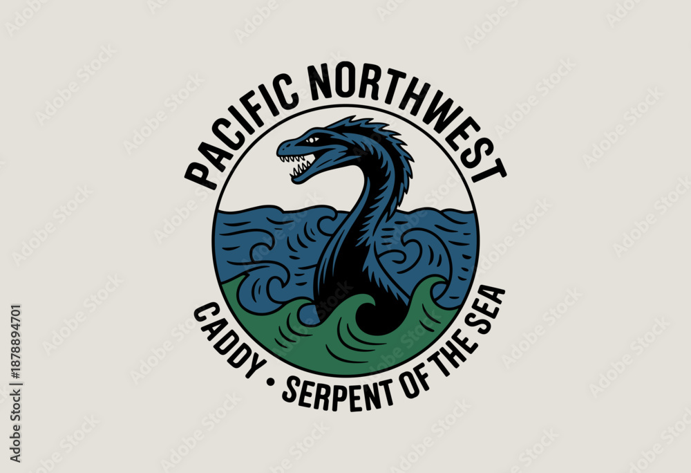 Fototapeta premium Legendary Caddy of the Pacific Northwest Surrounded by Waves in Bold Graphic Design