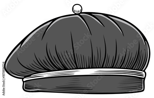 Gray beret hat illustration, classic apparel and headwear design, vector graphics.